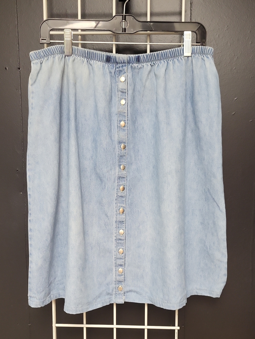 Light Blue Denim Metal Button-Front Midi Skirt, L To XL